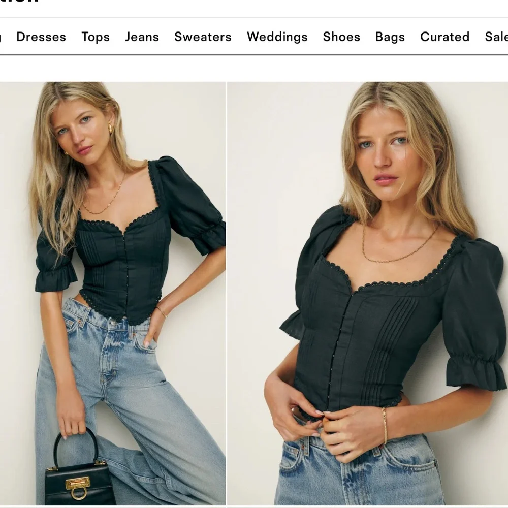Reformation Black Puff-Sleeve Corset Top - Picture 1 of 5